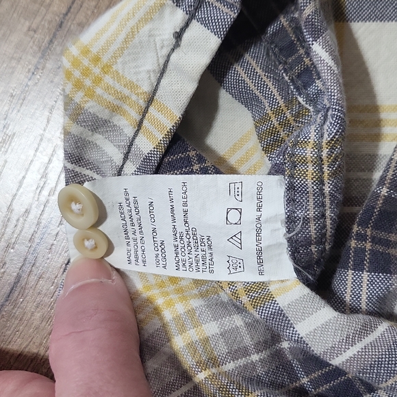 TIMBERLAND GRAY YELLOW PLAID ROLL TAB COTTON WESTERN BUTTON DOWN BUTTON SHIRT - Picture 15 of 15